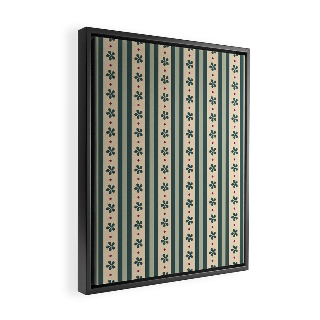 Green Stripes And Flowers Framed Canvas Print Gallery Image 2
