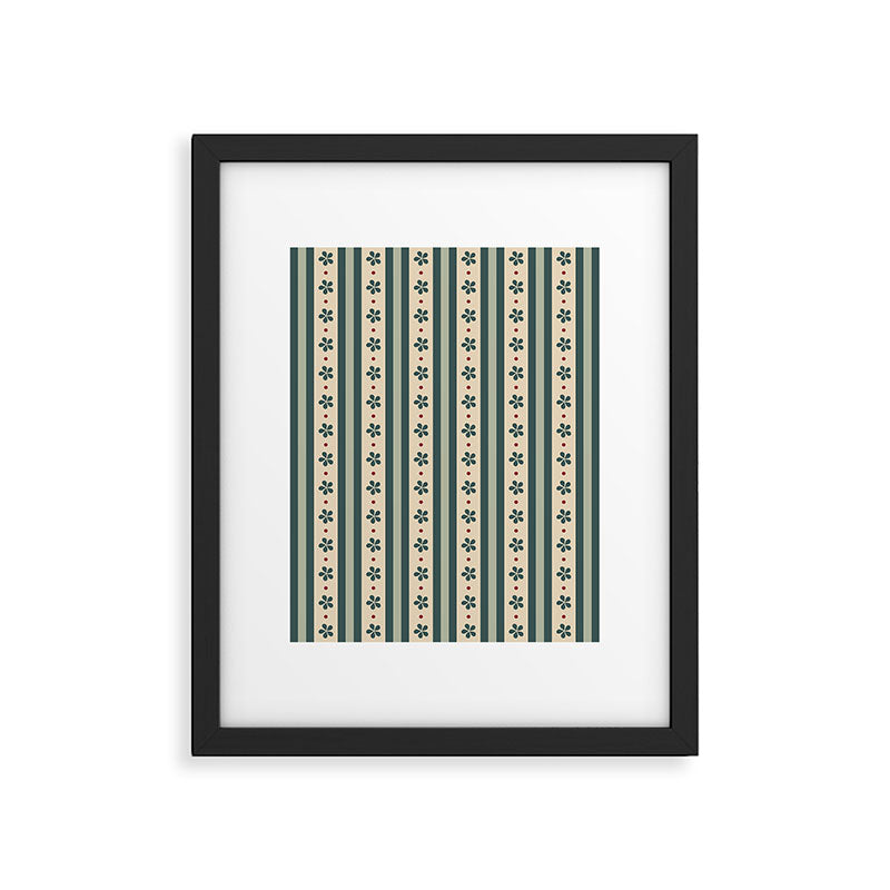 Green Stripes And Flowers Framed Art Print Gallery Image 5