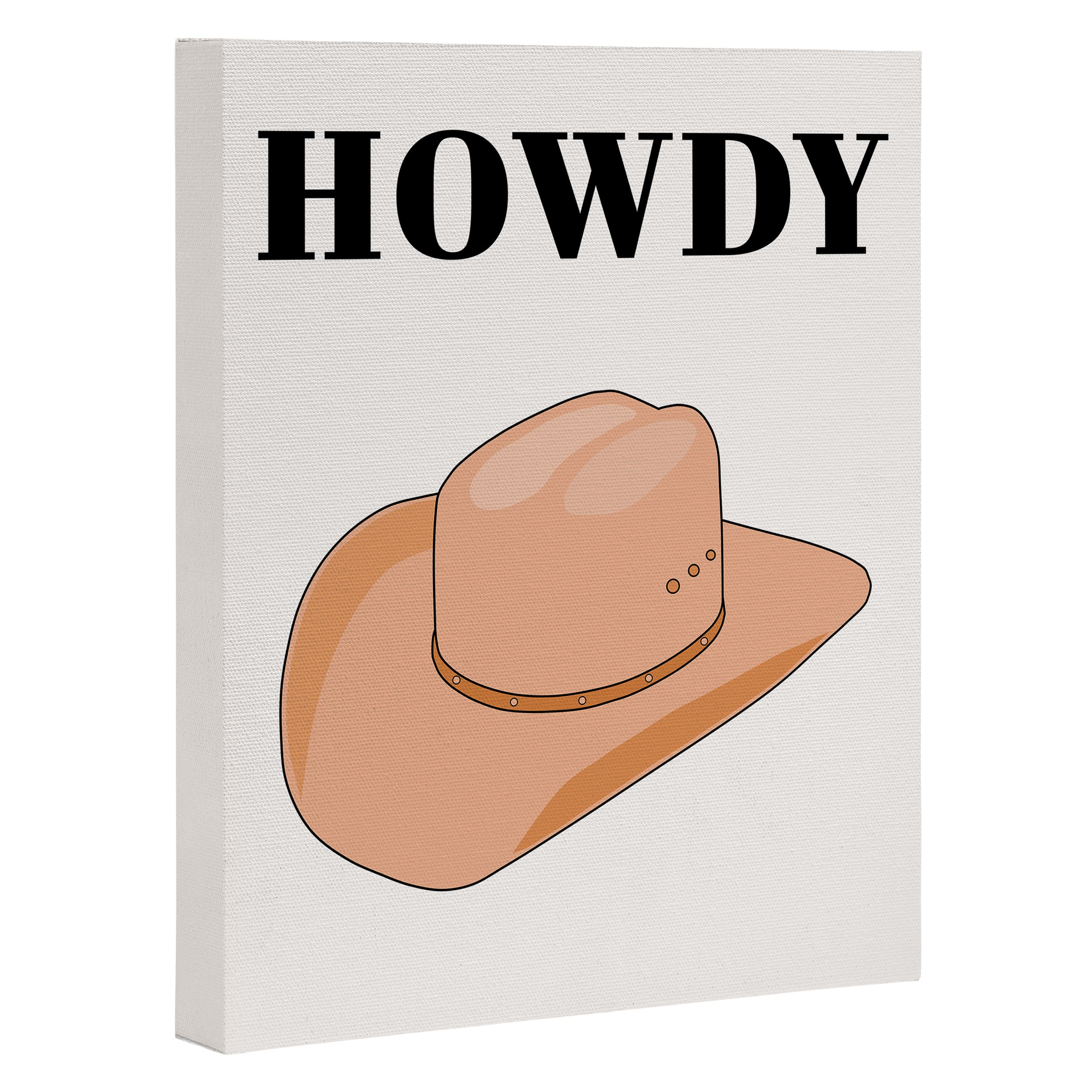 Howdy - Cowboy Hat Neutral Beige Canvas Print Gallery Image 3
