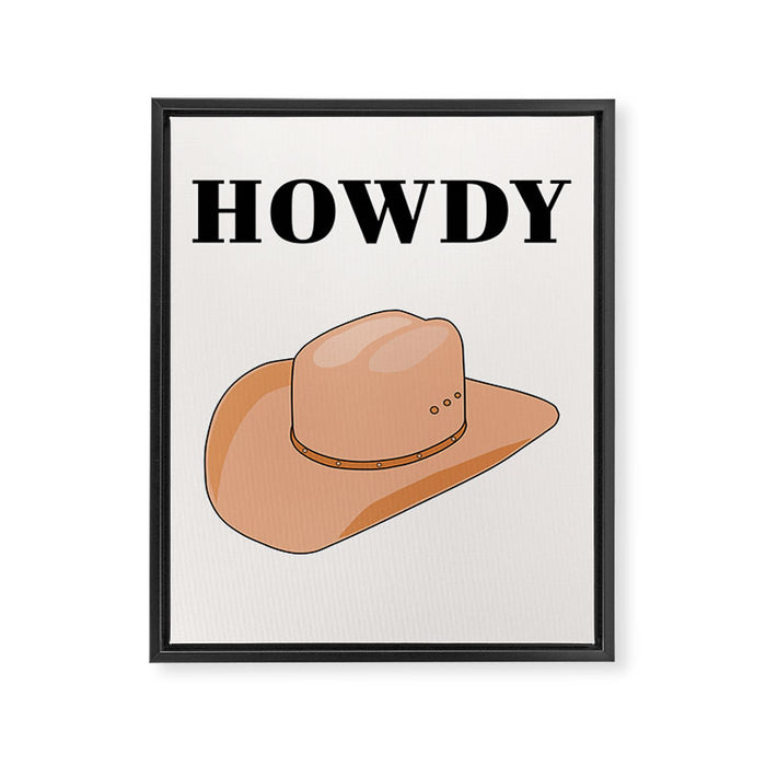Howdy - Cowboy Hat Neutral Beige Framed Canvas Print Gallery Image 1