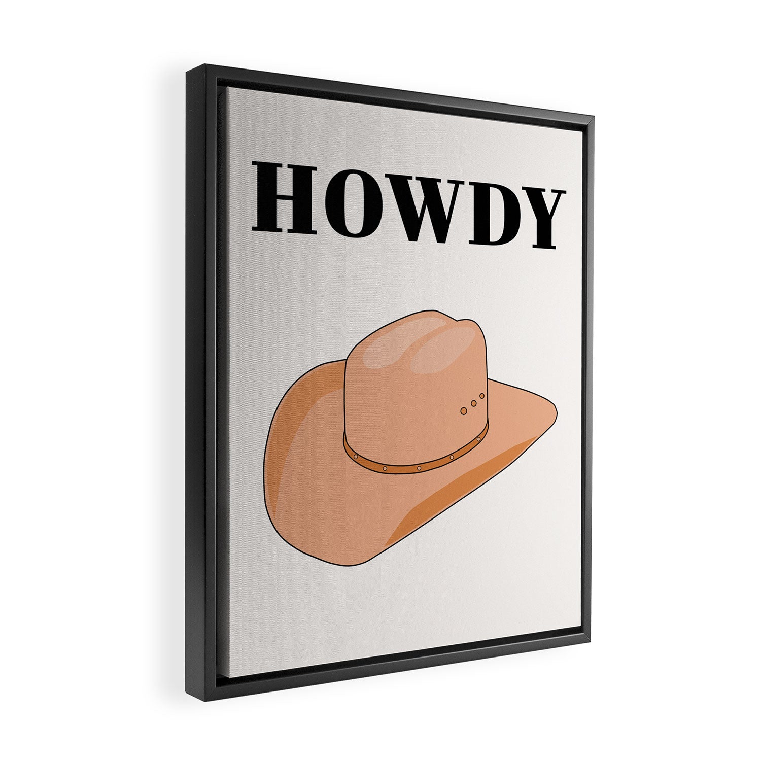 Howdy - Cowboy Hat Neutral Beige Framed Canvas Print Gallery Image 2