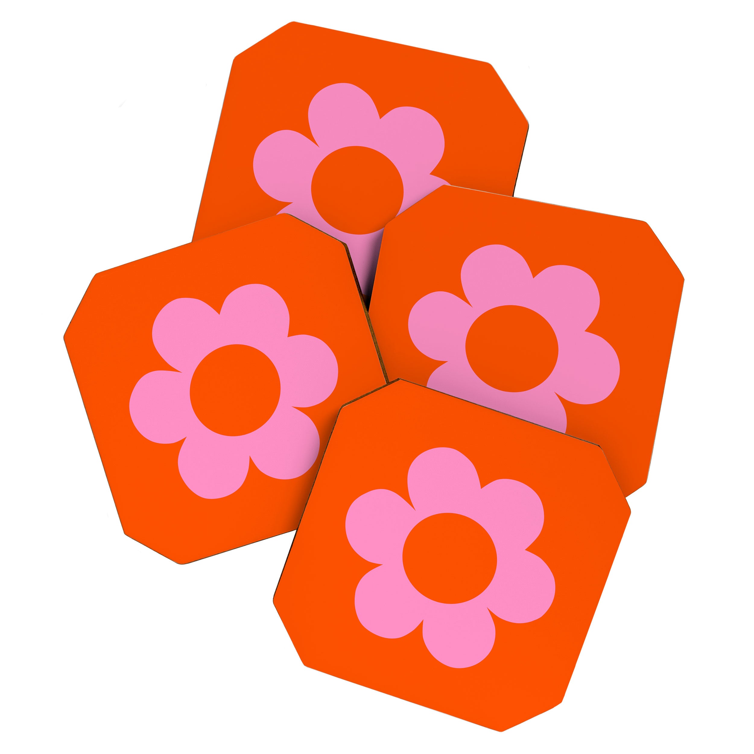 La Fleur | 01 - Retro Floral Print Orange And Pink Aesthetic Preppy Modern Abstract Flower Coaster Gallery Image 1