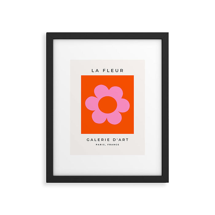 La Fleur | 01 - Retro Floral Print Orange And Pink Aesthetic Preppy Modern Abstract Flower Framed Art Print Gallery Image 1