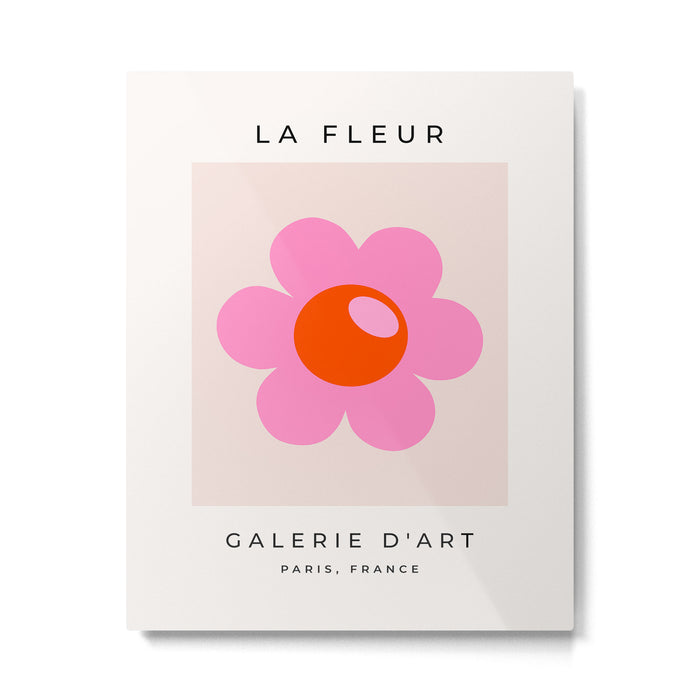 La Fleur | 05 - Abstract Retro Flower Print Pink Orange And Neutral Boho Decor Modern Floral Metal Print Gallery Image 1