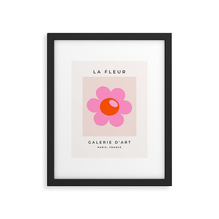 La Fleur | 05 - Abstract Retro Flower Print Pink Orange And Neutral Boho Decor Modern Floral Framed Art Print Gallery Image 1