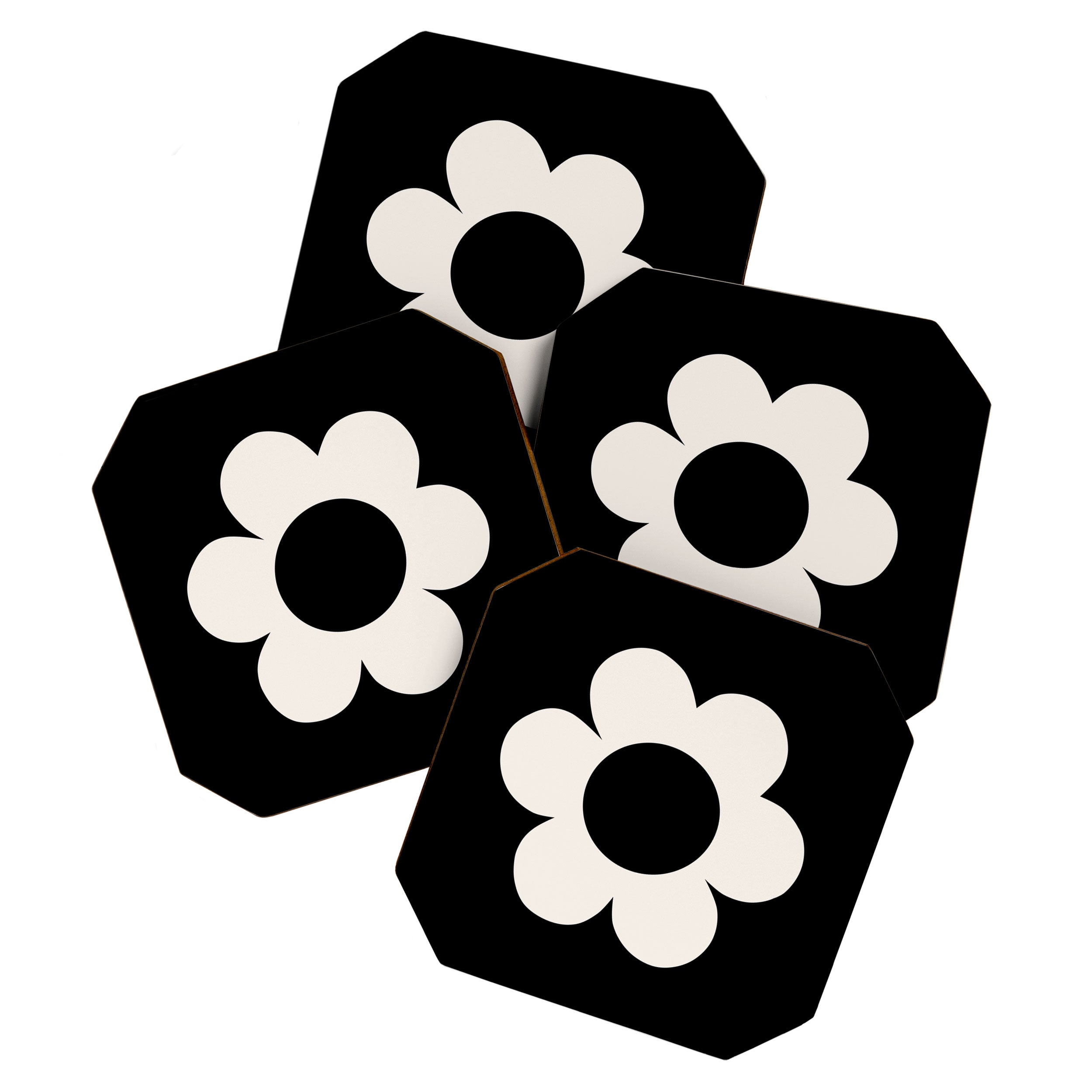 La Fleur | 06 - Retro Floral Print Black And White Flower Coaster Gallery Image 1