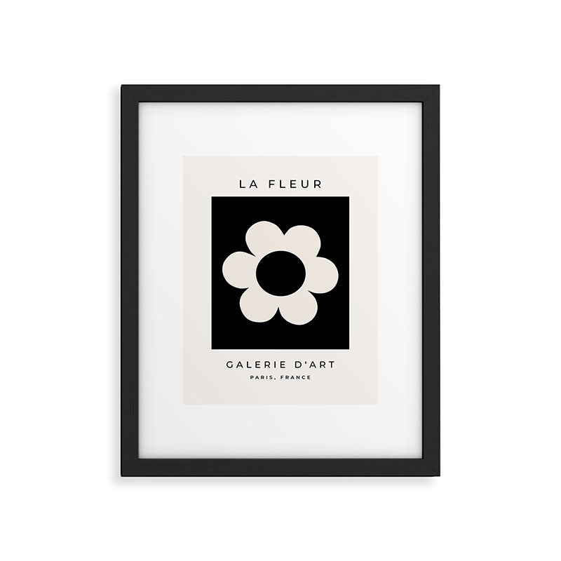 La Fleur | 06 - Retro Floral Print Black And White Flower Framed Art Print Gallery Image 5