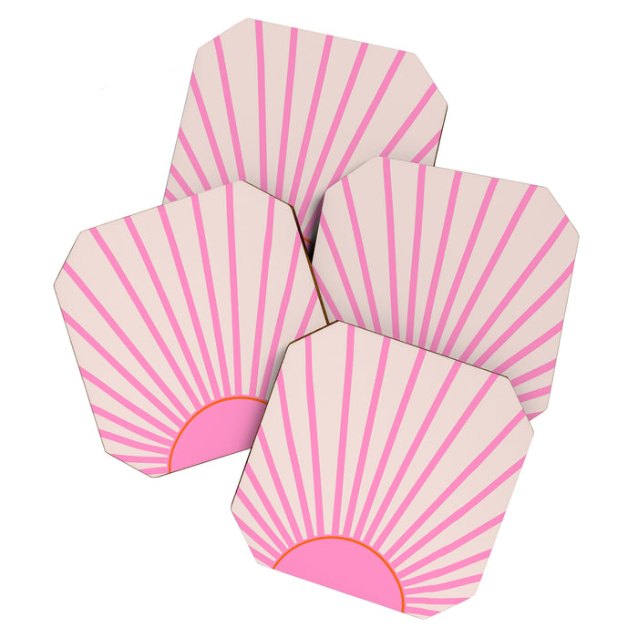 Le Soleil | 01 - Retro Sun Print Pink Aesthetic Preppy Decor Modern Abstract Sunshine Coaster Gallery Image 1