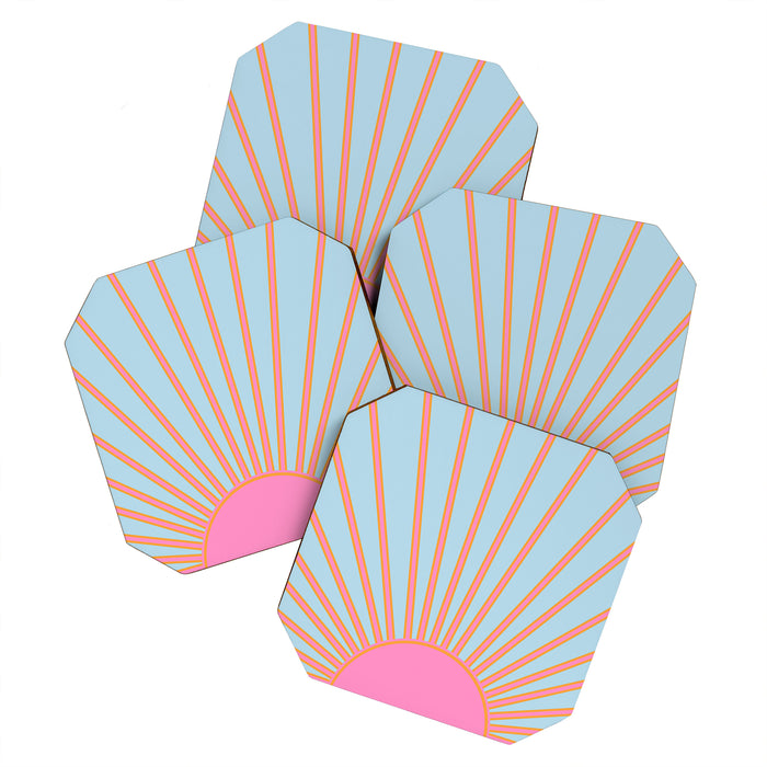 Le Soleil | 02 - Abstract Retro Sun Pink And Blue Print Preppy Modern Sunshine Coaster Gallery Image 1