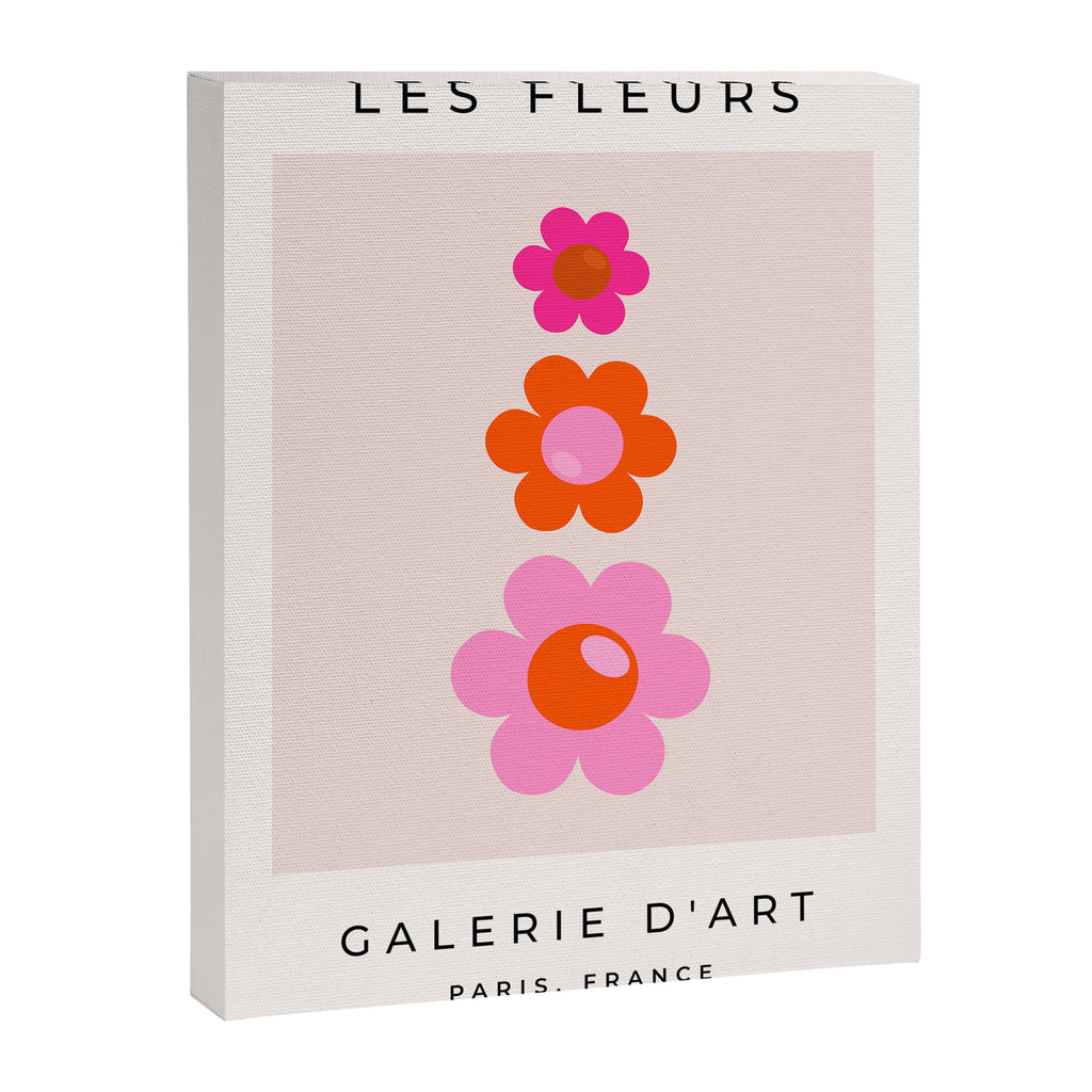Les Fleurs | 01 - Abstract Retro Floral, Pink And Orange Print Preppy Flowers Canvas Print Gallery Image 6