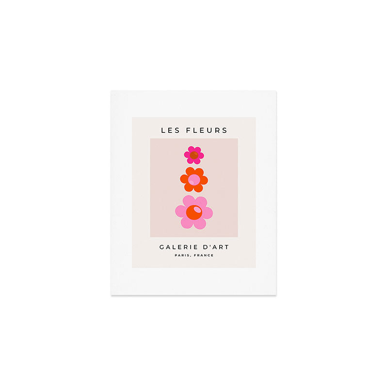Les Fleurs | 01 - Abstract Retro Floral, Pink And Orange Print Preppy Flowers Art Print Gallery Image 1