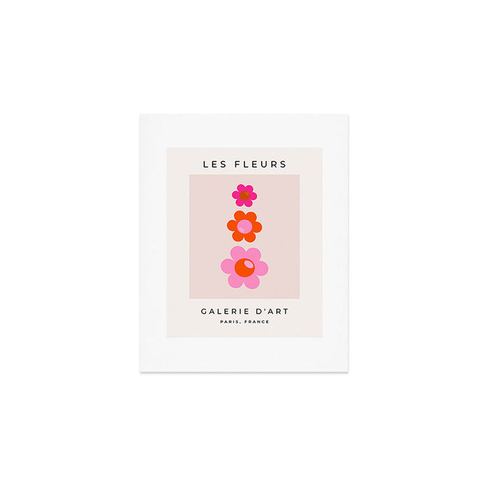 Les Fleurs | 01 - Abstract Retro Floral, Pink And Orange Print Preppy Flowers Art Print Gallery Image 1