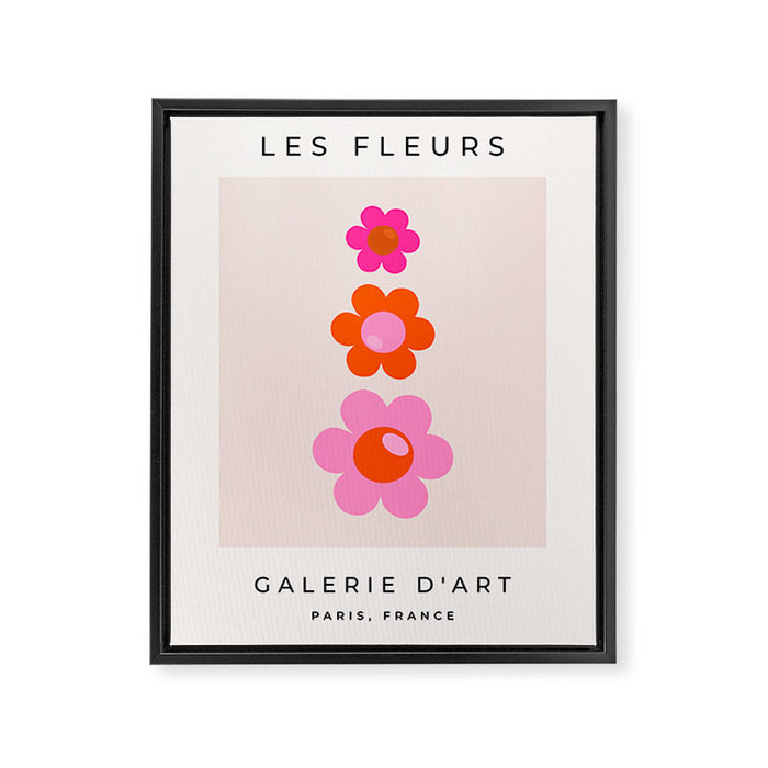 Les Fleurs | 01 - Abstract Retro Floral, Pink And Orange Print Preppy Flowers Framed Canvas Print Gallery Image 1