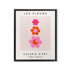 Les Fleurs | 01 - Abstract Retro Floral, Pink And Orange Print Preppy Flowers Framed Canvas Print Gallery Image 6