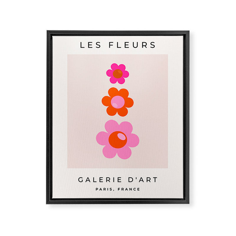 Les Fleurs | 01 - Abstract Retro Floral, Pink And Orange Print Preppy Flowers Framed Canvas Print Gallery Image 6