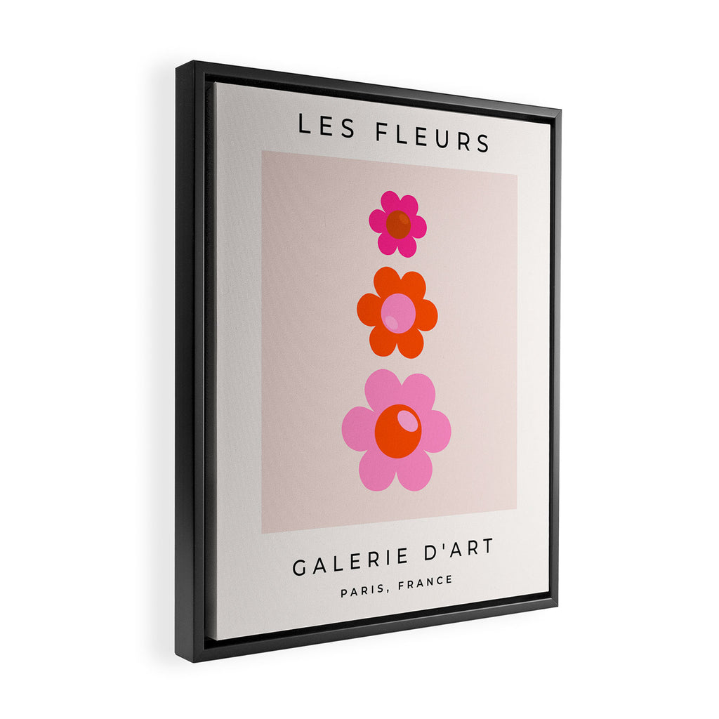 Les Fleurs | 01 - Abstract Retro Floral, Pink And Orange Print Preppy Flowers Framed Canvas Print Gallery Image 2