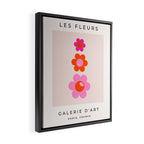 Les Fleurs | 01 - Abstract Retro Floral, Pink And Orange Print Preppy Flowers Framed Canvas Print Gallery Image 2
