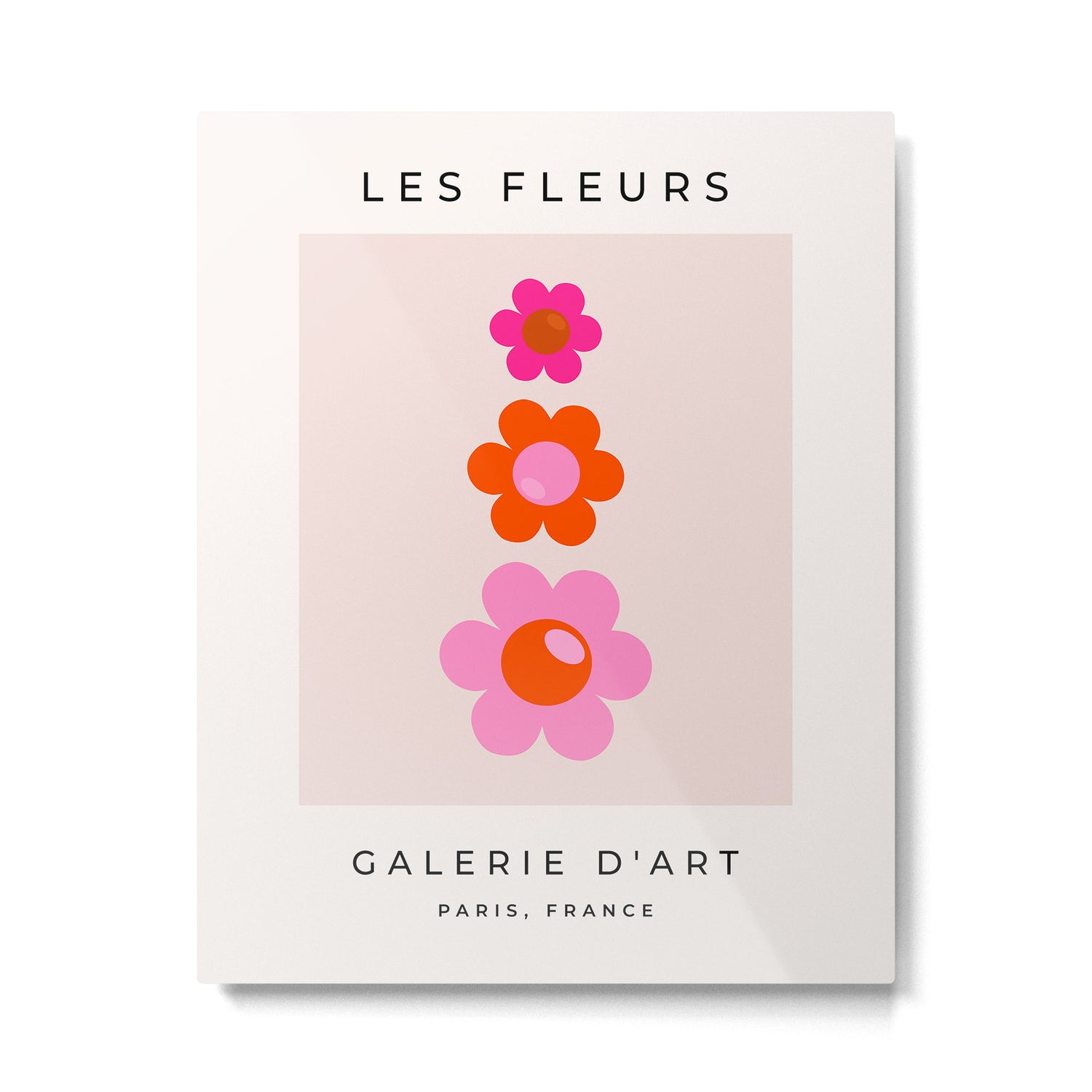 Les Fleurs | 01 - Abstract Retro Floral, Pink And Orange Print Preppy Flowers Metal Print Gallery Image 4
