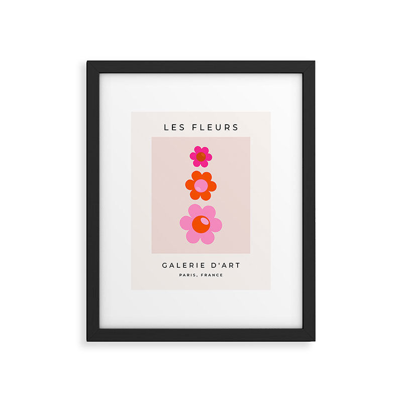 Les Fleurs | 01 - Abstract Retro Floral, Pink And Orange Print Preppy Flowers Framed Art Print Gallery Image 5