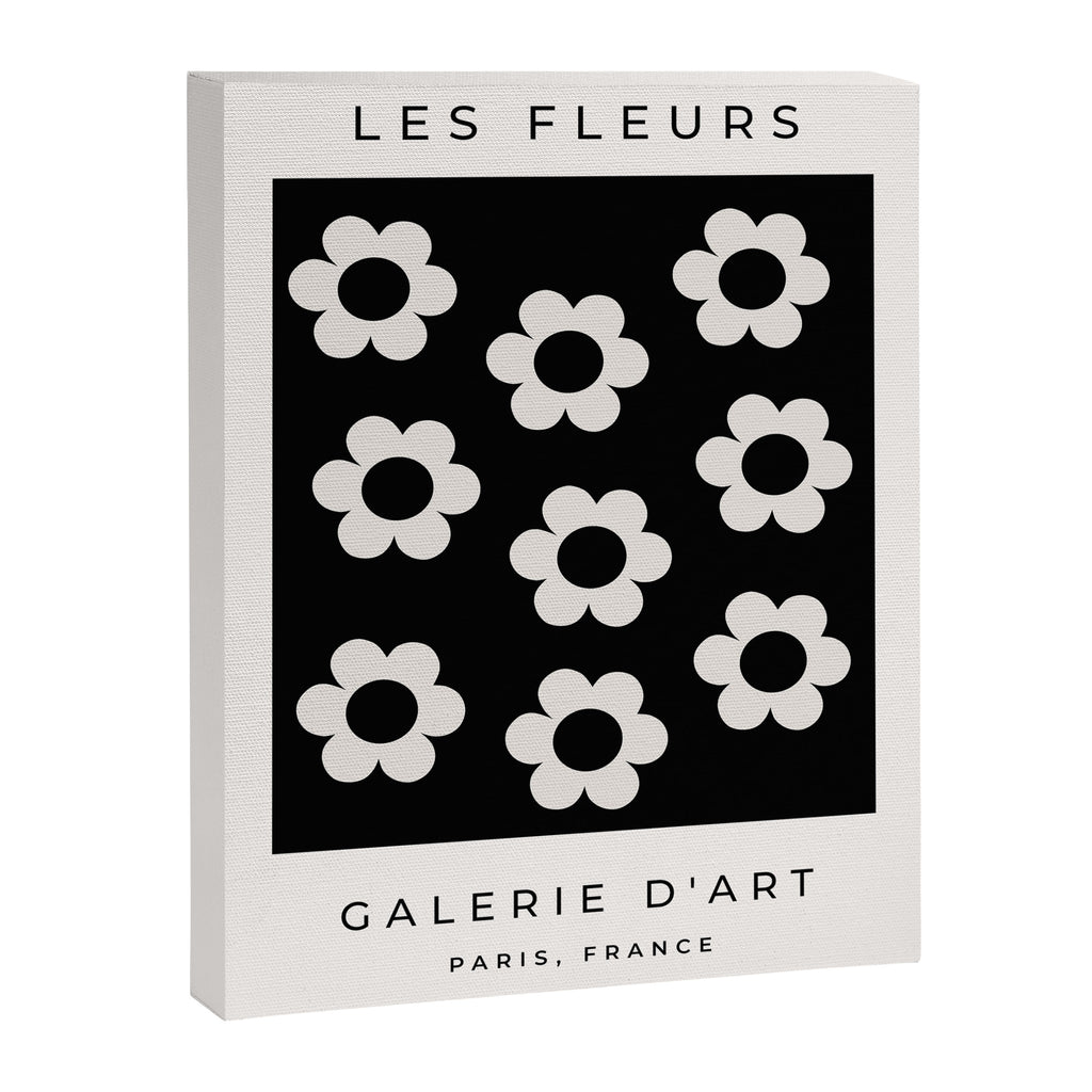 Les Fleurs | 02 - Flower Print Black And White Retro Flowers Wall Art Modern Decor Abstract Canvas Print Gallery Image 6
