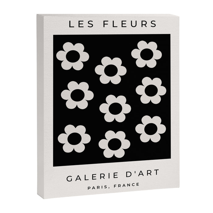 Les Fleurs | 02 - Flower Print Black And White Retro Flowers Wall Art Modern Decor Abstract Canvas Print Gallery Image 1