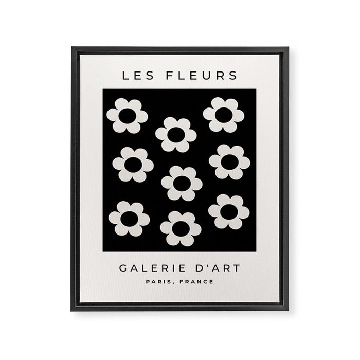 Les Fleurs | 02 - Flower Print Black And White Retro Flowers Wall Art Modern Decor Abstract Framed Canvas Print Gallery Image 1