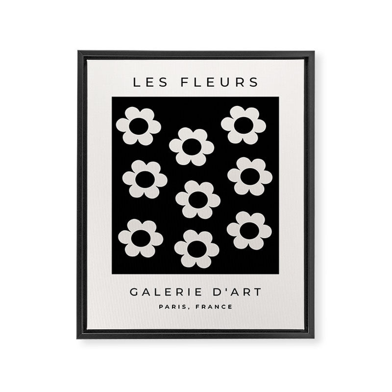 Les Fleurs | 02 - Flower Print Black And White Retro Flowers Wall Art Modern Decor Abstract Framed Canvas Print Gallery Image 6