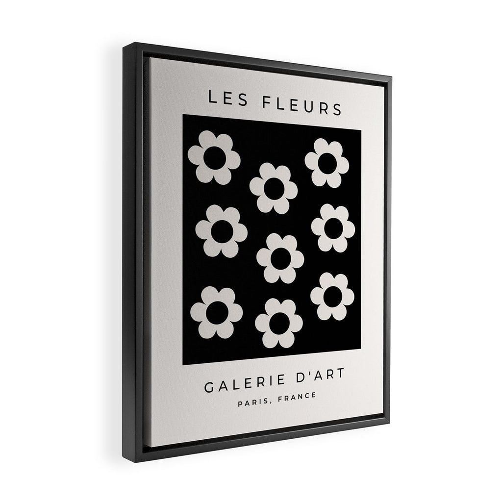 Les Fleurs | 02 - Flower Print Black And White Retro Flowers Wall Art Modern Decor Abstract Framed Canvas Print Gallery Image 2