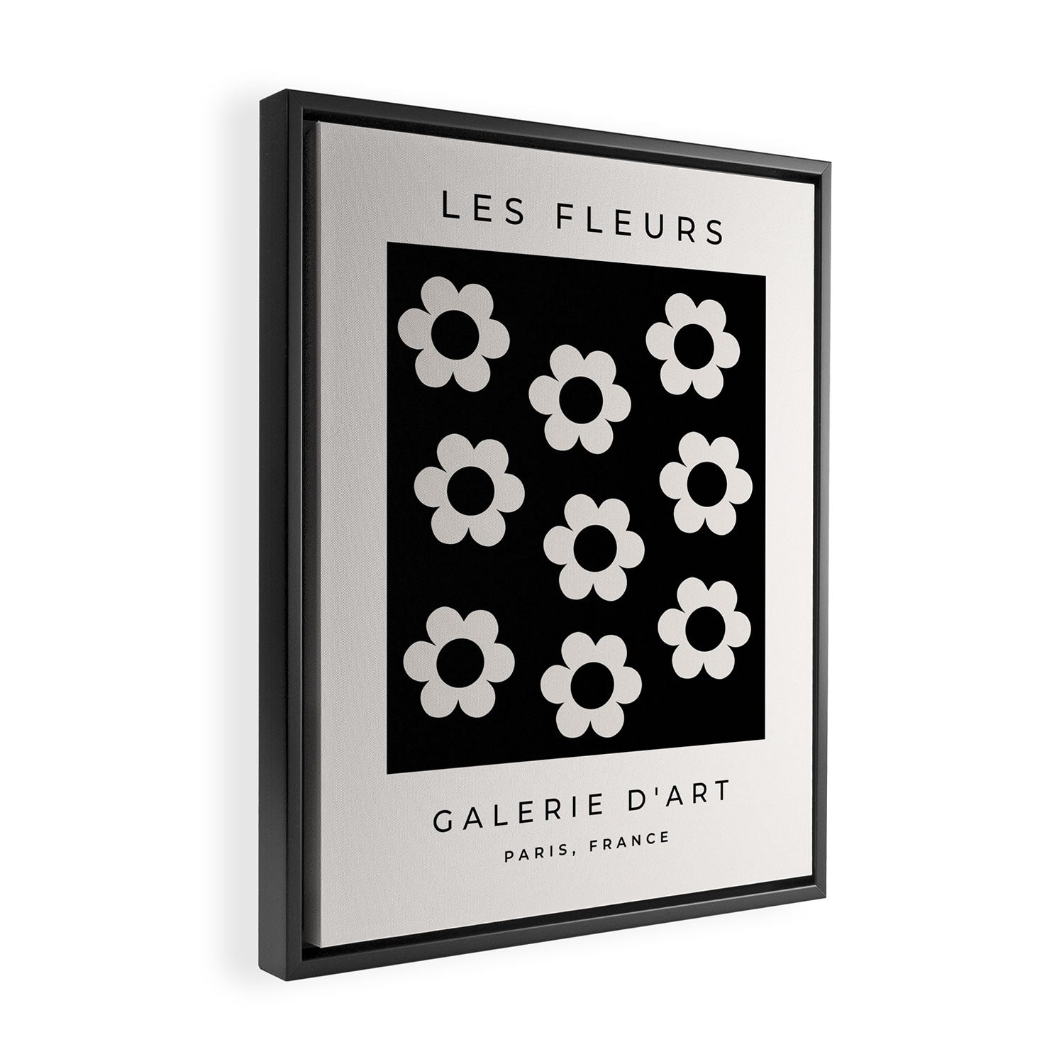 Les Fleurs | 02 - Flower Print Black And White Retro Flowers Wall Art Modern Decor Abstract Framed Canvas Print Gallery Image 2