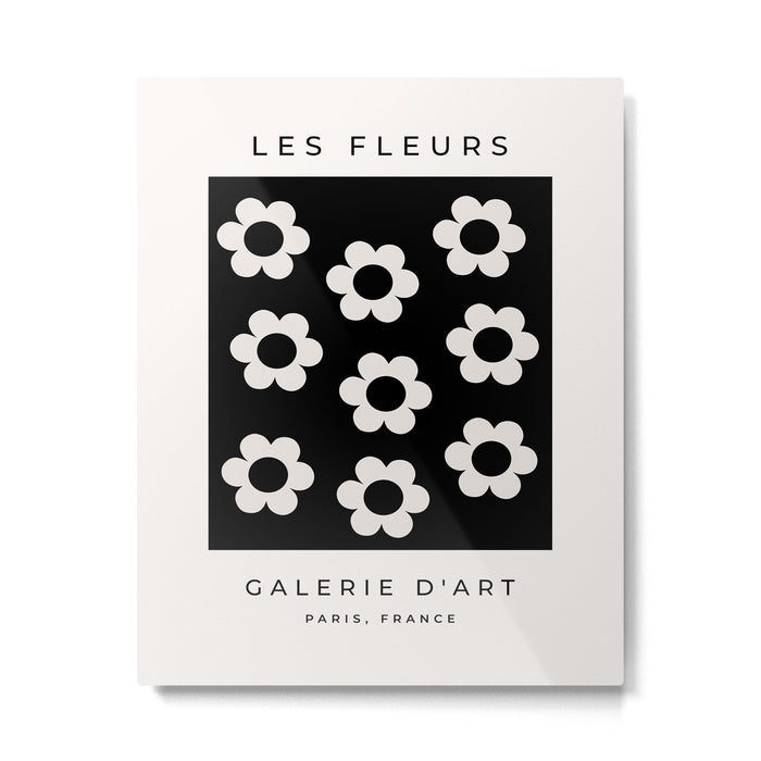 Les Fleurs | 02 - Flower Print Black And White Retro Flowers Wall Art Modern Decor Abstract Metal Print Gallery Image 1
