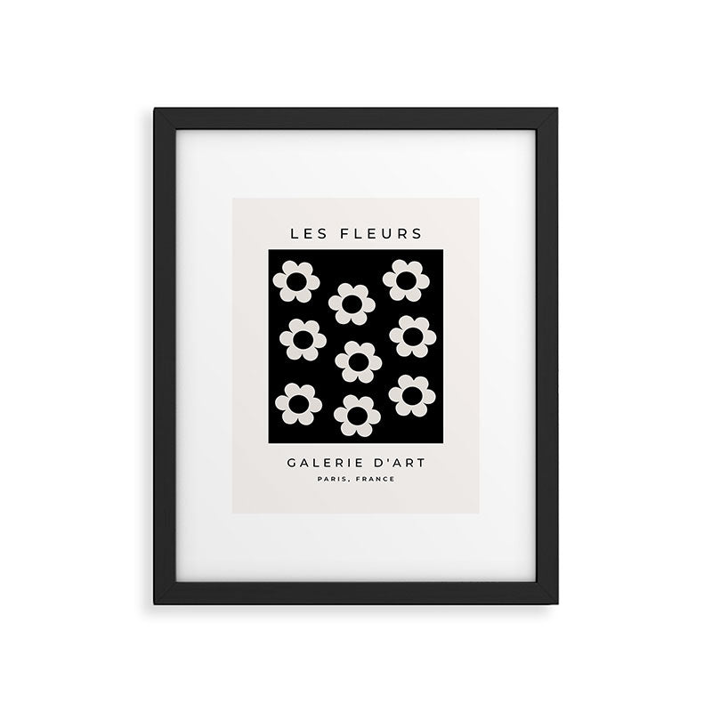 Les Fleurs | 02 - Flower Print Black And White Retro Flowers Wall Art Modern Decor Abstract Framed Art Print Gallery Image 5