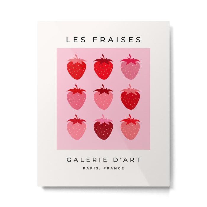 Les Fraises | 01 - Fruit Print Pink And Red Strawberry Preppy Modern Decor Abstract Strawberries Metal Print Gallery Image 1