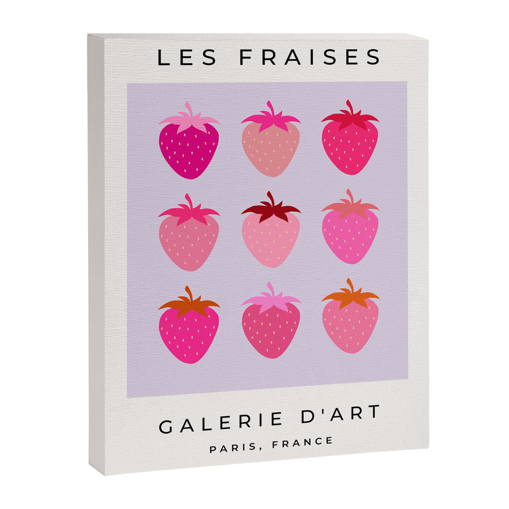 Les Fraises | 03 - Abstract Retro Fruit, Pink And Purple Print Preppy Strawberries Canvas Print Gallery Image 6
