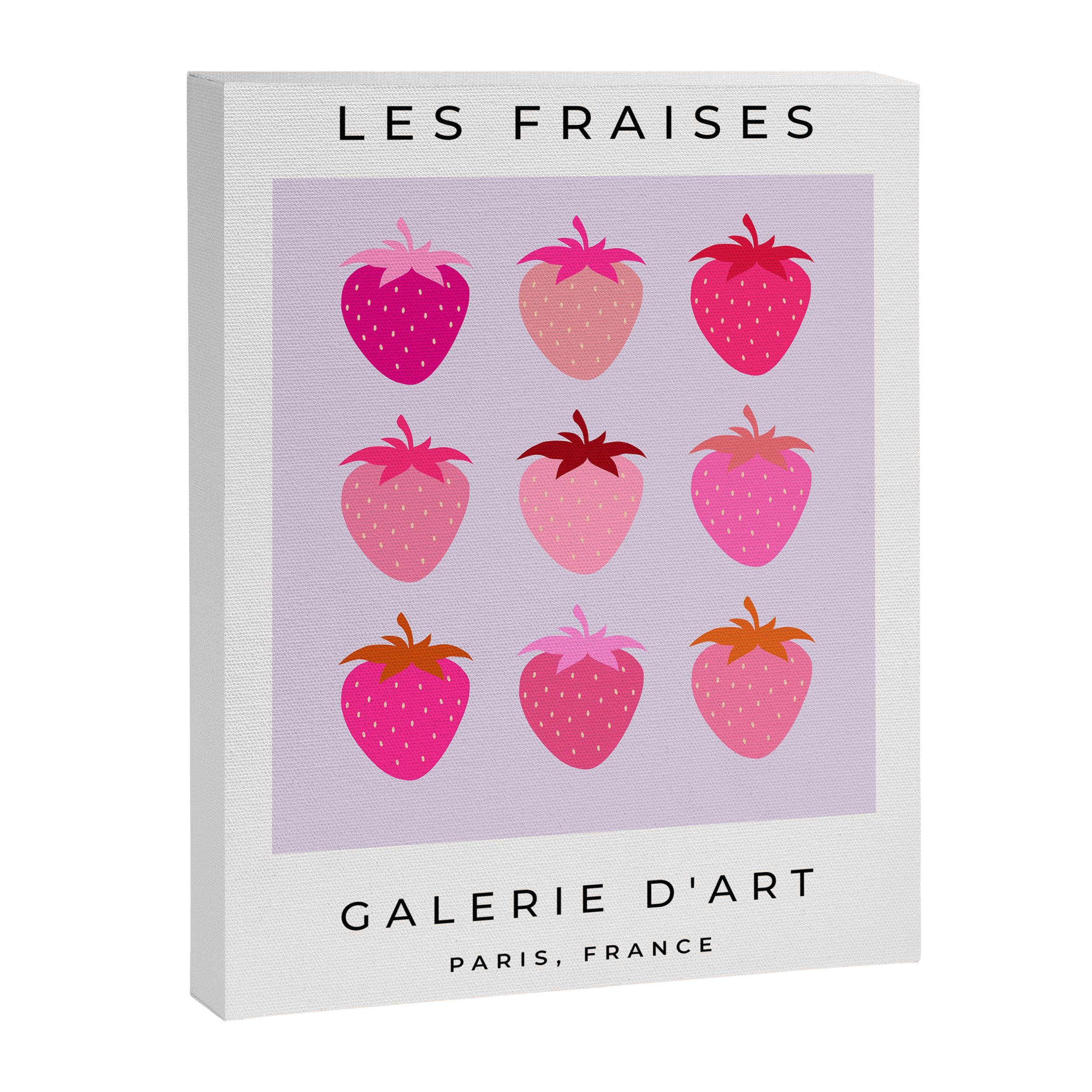 Les Fraises | 03 - Abstract Retro Fruit, Pink And Purple Print Preppy Strawberries Canvas Print Gallery Image 6