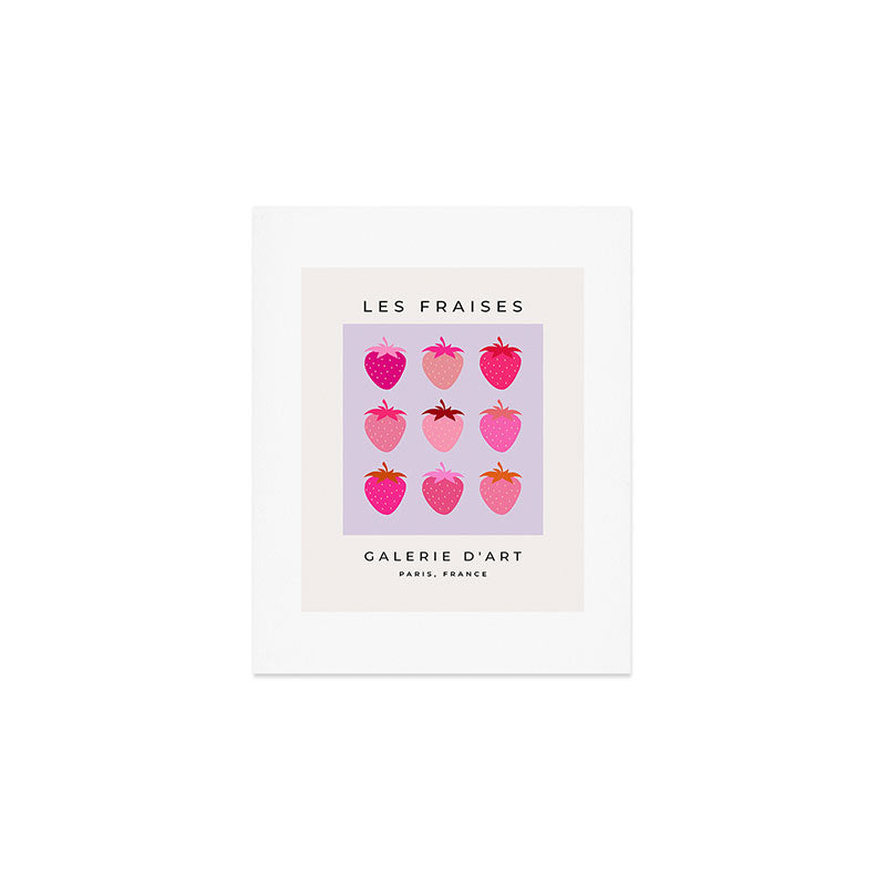 Les Fraises | 03 - Abstract Retro Fruit, Pink And Purple Print Preppy Strawberries Art Print Gallery Image 1