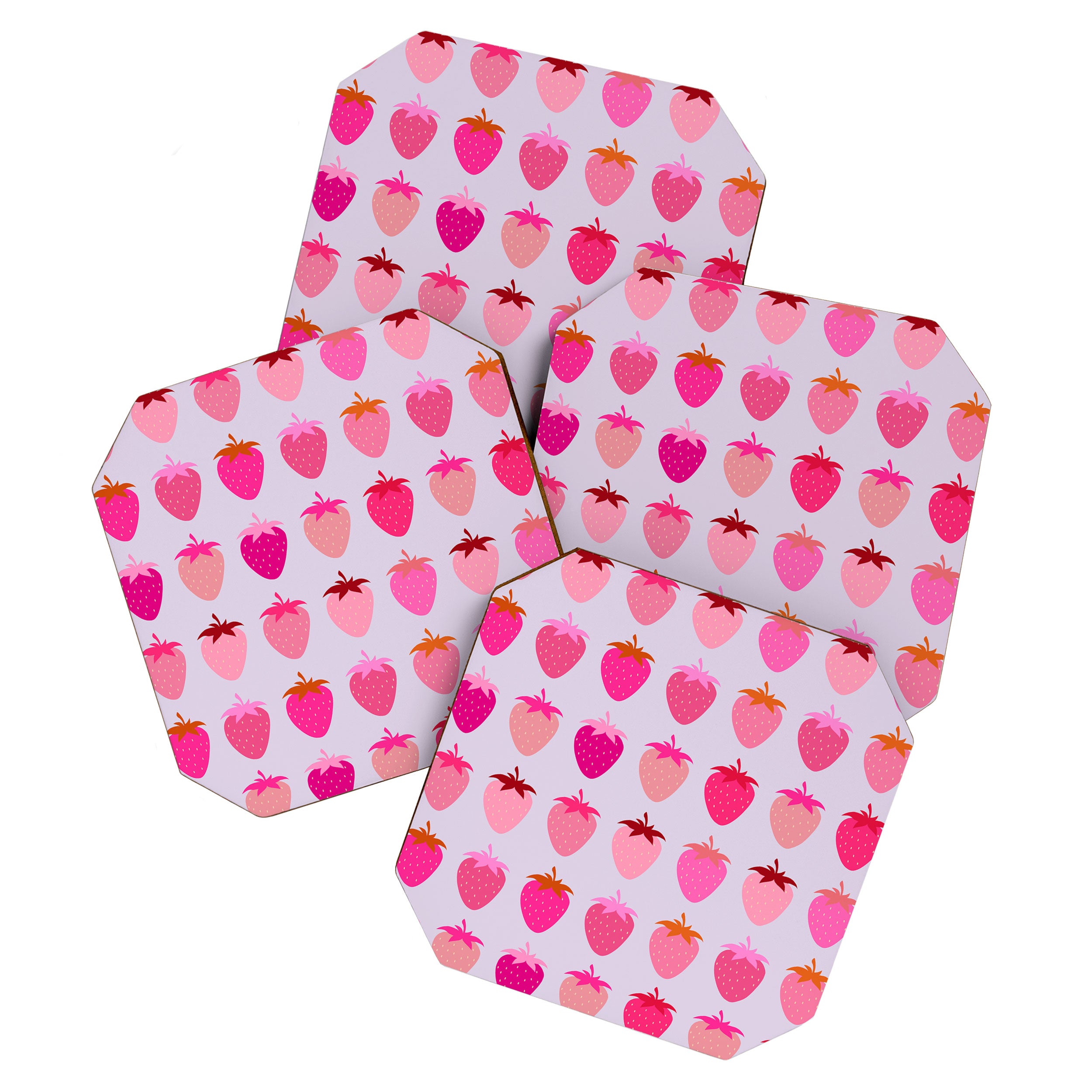 Les Fraises | 03 - Abstract Retro Fruit, Pink And Purple Print Preppy Strawberries Coaster Gallery Image 1