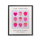 Les Fraises | 03 - Abstract Retro Fruit, Pink And Purple Print Preppy Strawberries Framed Canvas Print Gallery Image 6