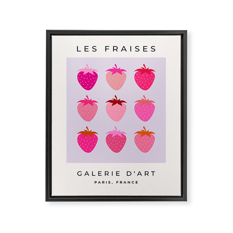 Les Fraises | 03 - Abstract Retro Fruit, Pink And Purple Print Preppy Strawberries Framed Canvas Print Gallery Image 6