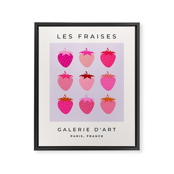 Les Fraises | 03 - Abstract Retro Fruit, Pink And Purple Print Preppy Strawberries Framed Canvas Print Gallery Image 1