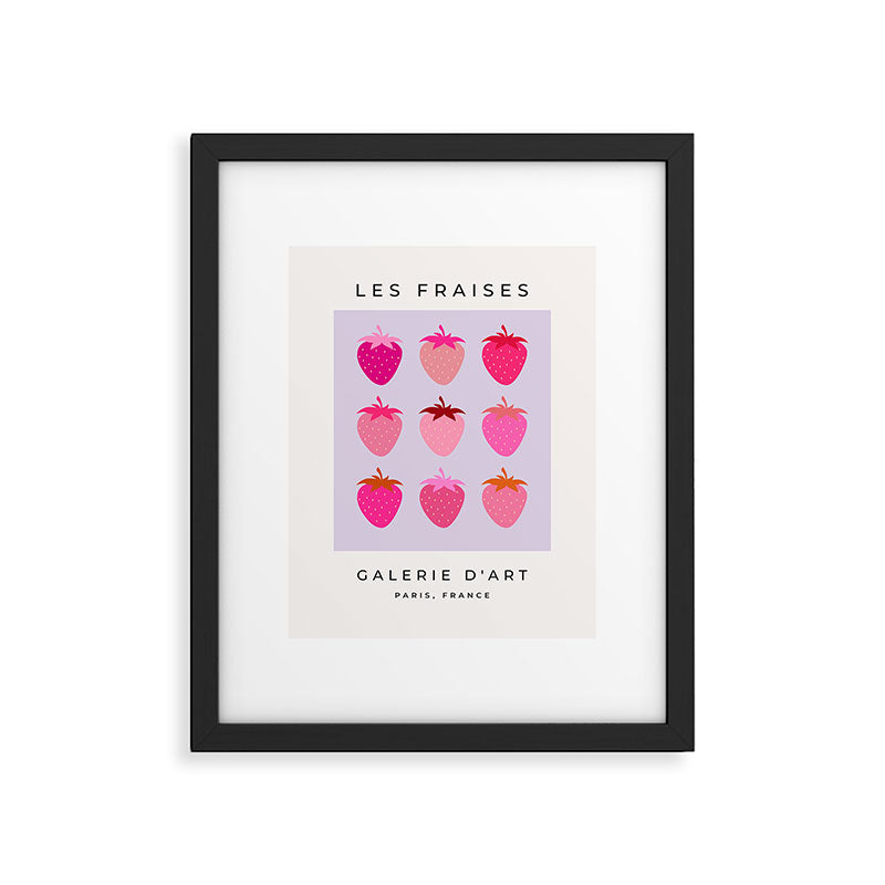 Les Fraises | 03 - Abstract Retro Fruit, Pink And Purple Print Preppy Strawberries Framed Art Print Gallery Image 5