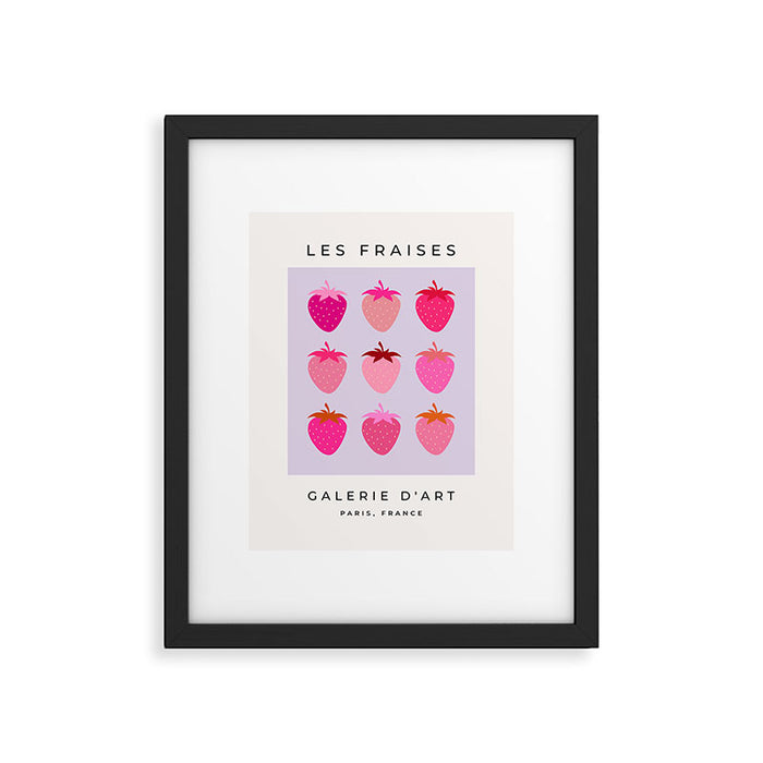 Les Fraises | 03 - Abstract Retro Fruit, Pink And Purple Print Preppy Strawberries Framed Art Print Gallery Image 1
