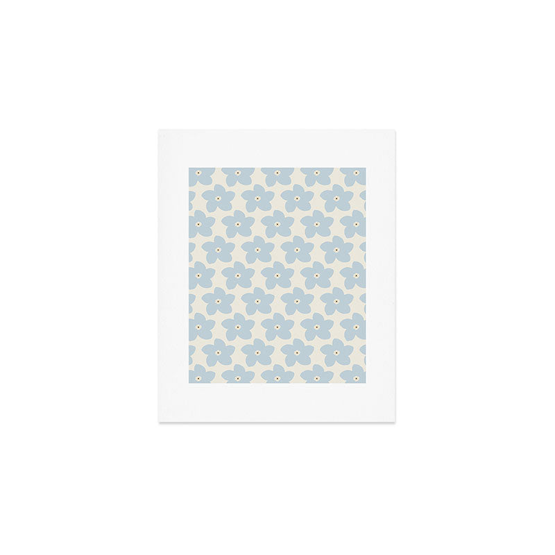 Light Blue And Cream Retro Flower Art Print Gallery Image 1