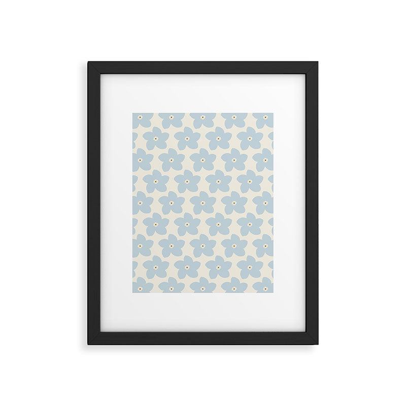 Light Blue And Cream Retro Flower Framed Art Print Gallery Image 5