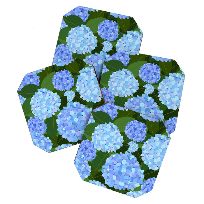 Light Blue Hydrangeas, Preppy Modern Flowers, Botanical, Floral Coaster Gallery Image 1