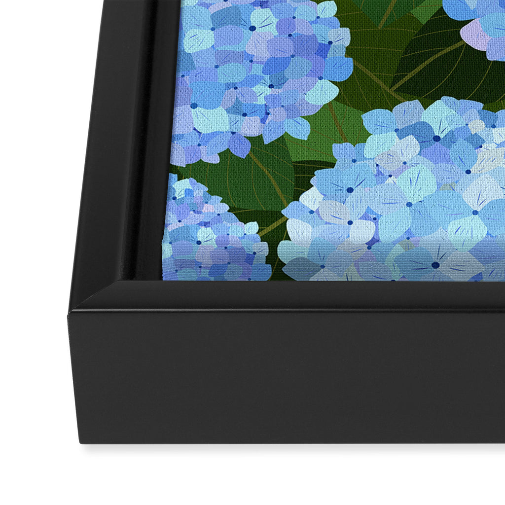 Light Blue Hydrangeas, Preppy Modern Flowers, Botanical, Floral Framed Canvas Print Gallery Image 3