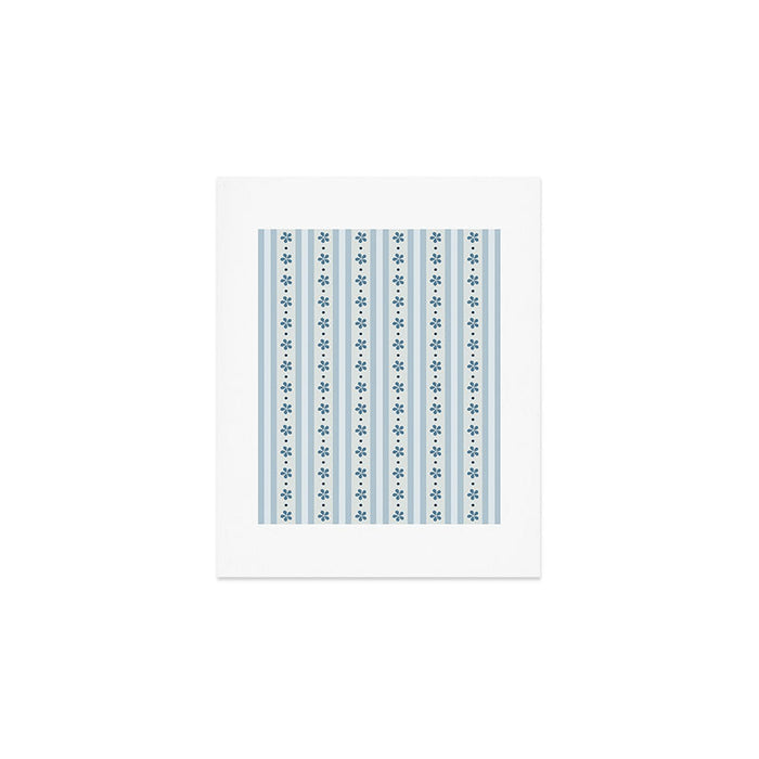 Light Blue Stripes And Flowers Art Print Gallery Image 1
