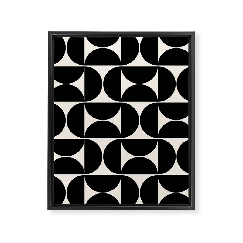 Mid Century Modern Abstract Pattern Black And Cream White Framed Canvas Print Gallery Image 6