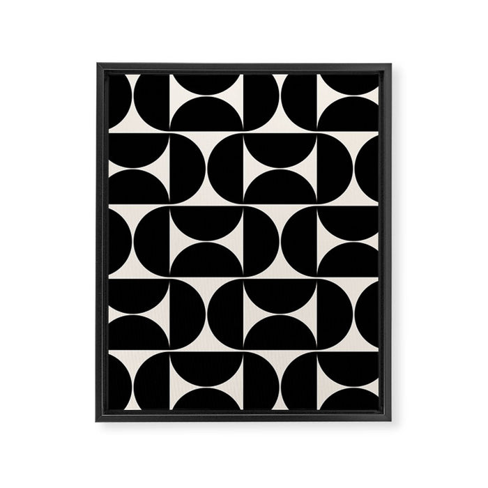 Mid Century Modern Abstract Pattern Black And Cream White Framed Canvas Print Gallery Image 1