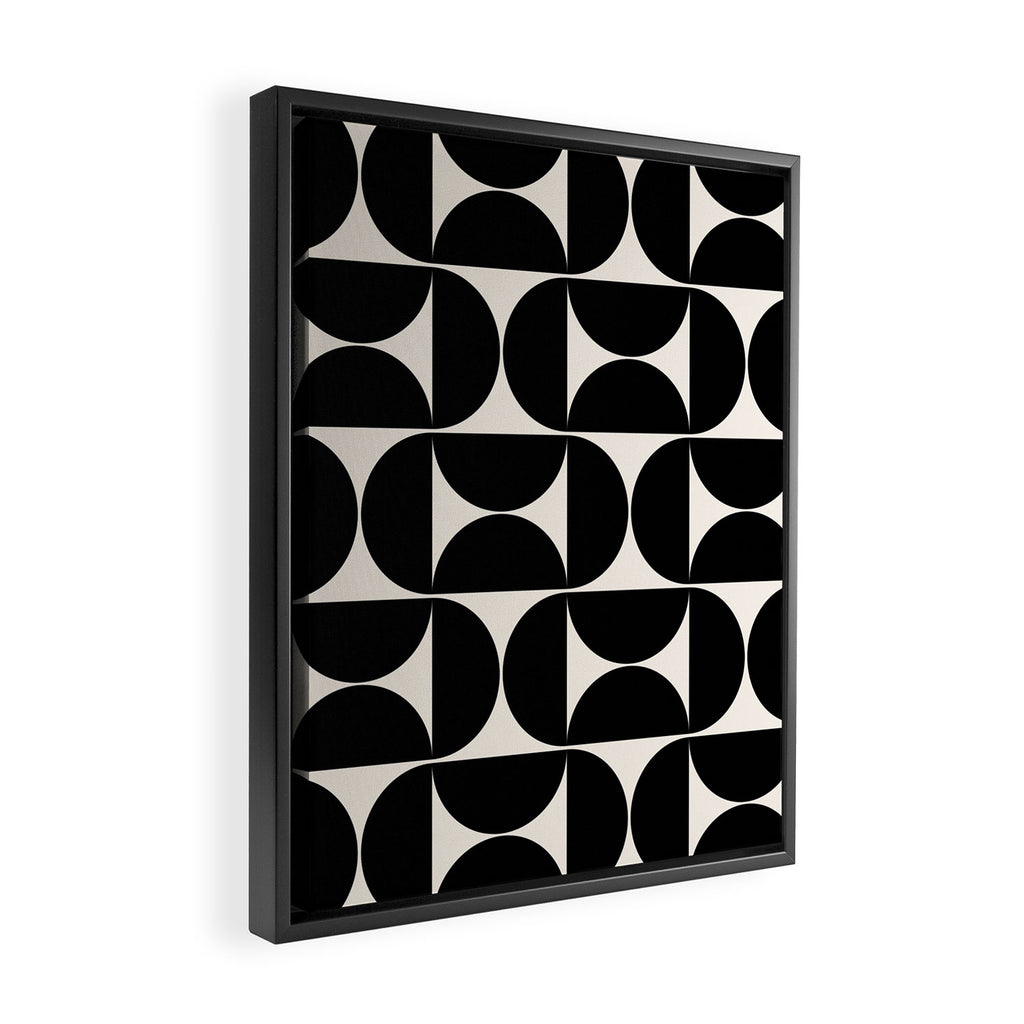 Mid Century Modern Abstract Pattern Black And Cream White Framed Canvas Print Gallery Image 2