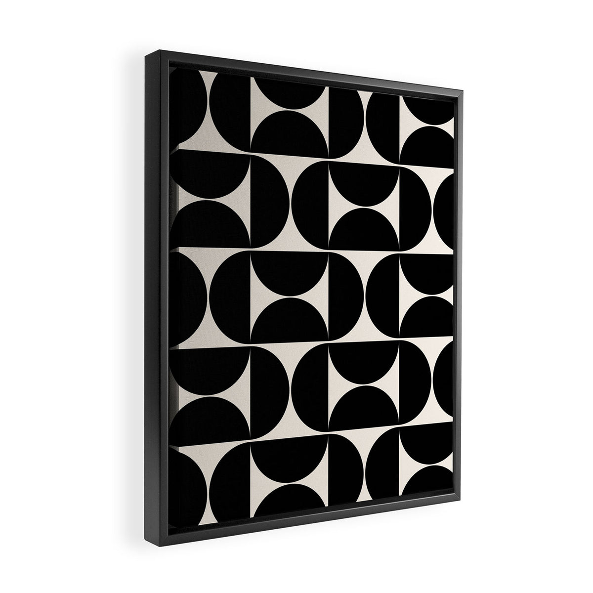 Mid Century Modern Abstract Pattern Black And Cream White Framed Canvas Print Gallery Image 2